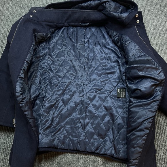 BGSD Men's Duffle Wool Blend Toggle Hooded Quilted Medium Blue Dock Nautical EUC - Picture 11 of 14